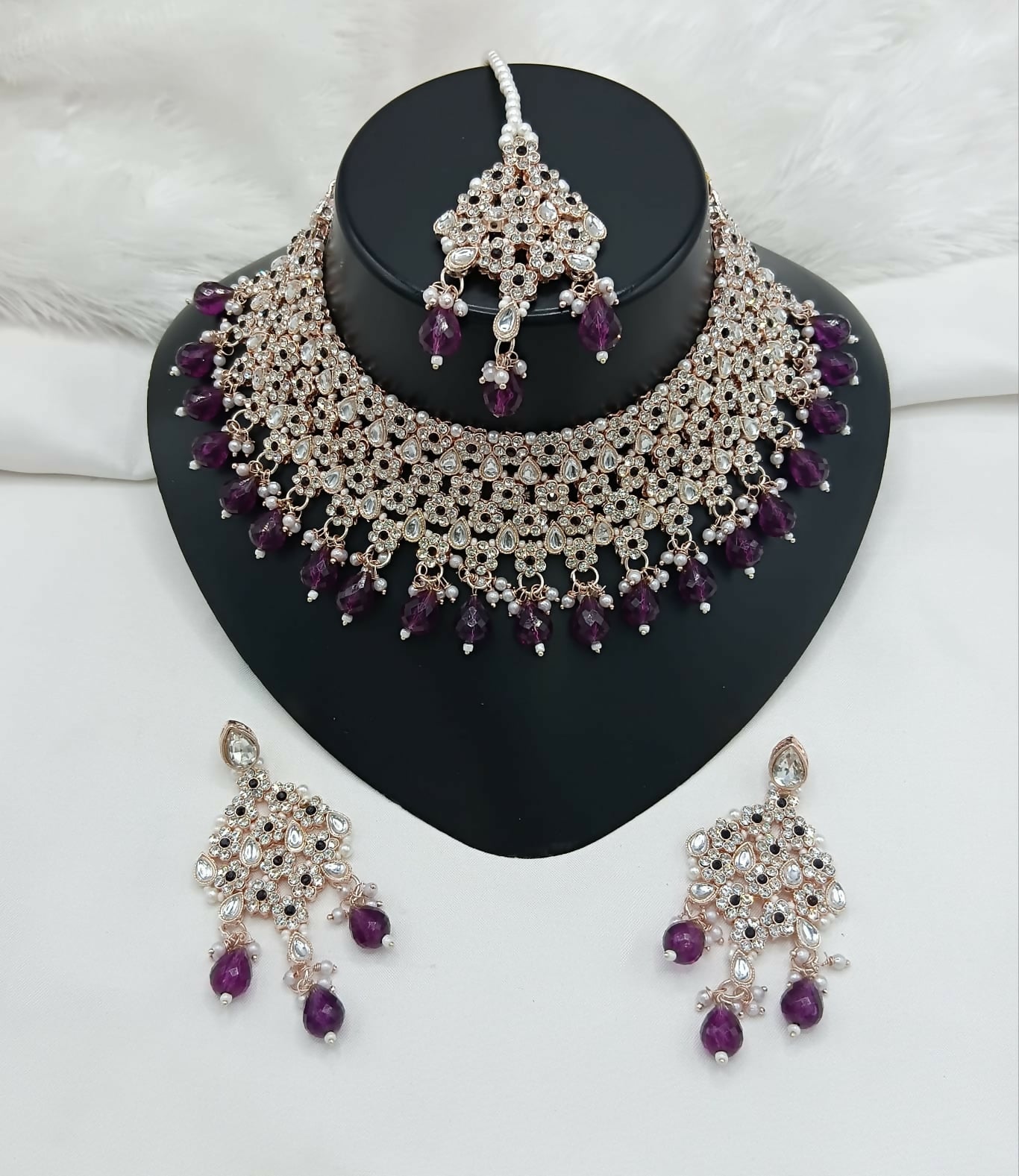Joban Fashion Women Pink Stone Work Necklace Set | Grocsy