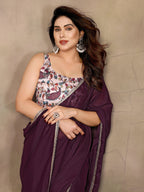 Partywear traditional Georgette Wine Fancy Saree - Anbazaar | Grocsy