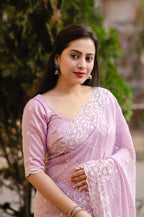 Pink Pure Chiffon Woven Design Saree with Unstitched Blouse - A2M | Grocsy
