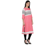 Kanoor Women's pink A Line Round Neck kurti | Grocsy