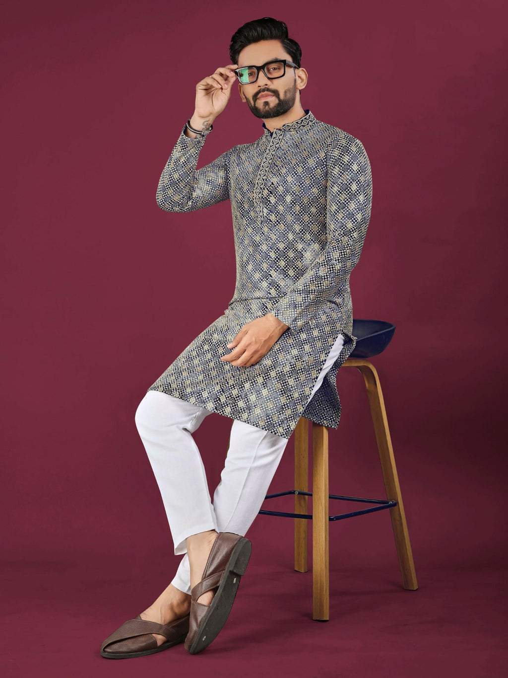 Anaita Navy Chikankari Work Viscose Rayon Straight Kurta | Grocsy