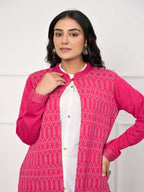 Juniper Women's Pink Ethnic Motif Printed Cotton Long Winter Wear Jacket | Grocsy