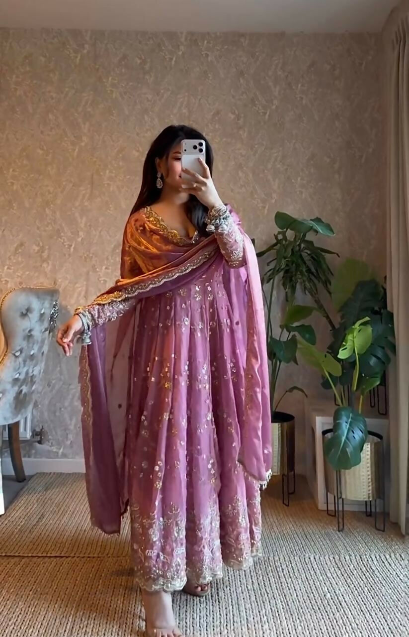 Teeya Creation Pink Color Faux Georgette Long Party Wear Gown | Grocsy