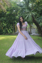 Jyoti Fashion Women's Purple Sequins Thread Embroidery Faux Georgette Anarkali Dress | Grocsy