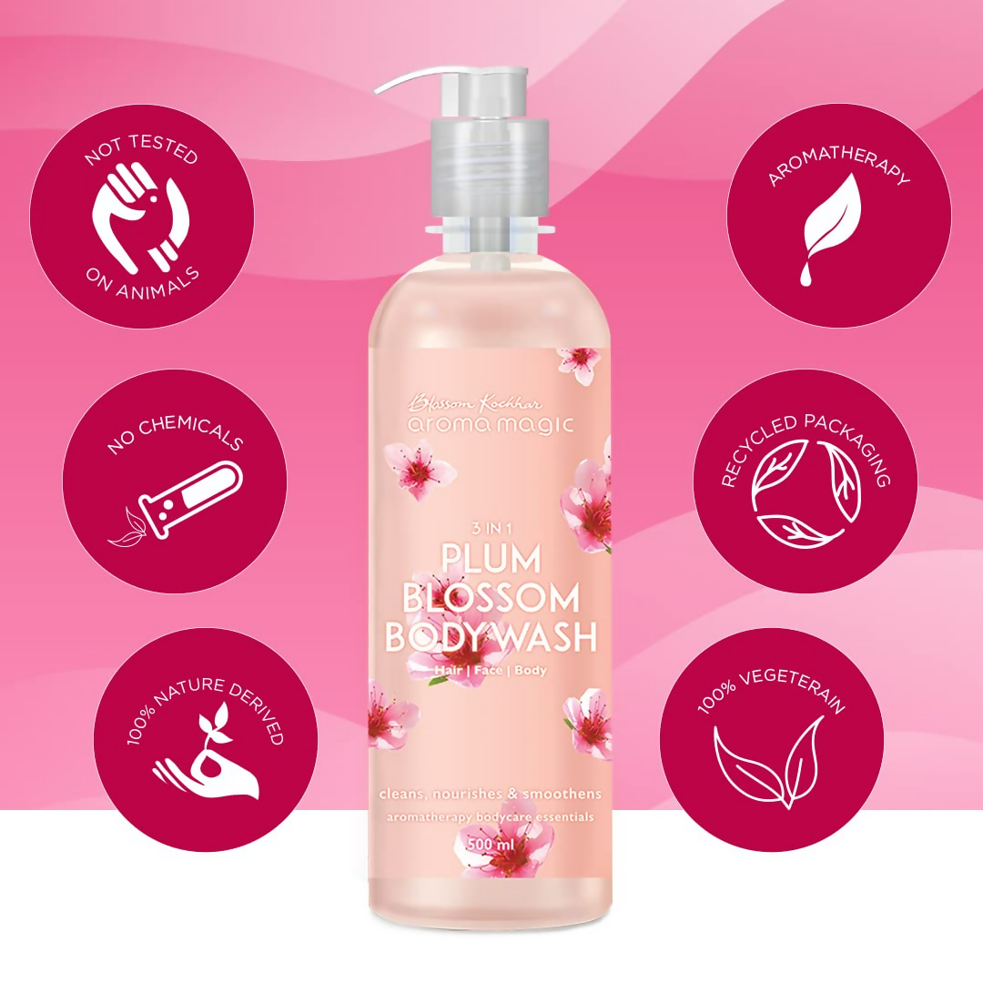 Blossom Kochhar Aroma Magic 3-in-1 Plum Blossom Body Wash Hair, Face & Body Cleanser | Grocsy