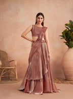 Pink Satin Embroidered Ready To Wear Saree With Unstitched Blouse Piece - Nandika | Grocsy