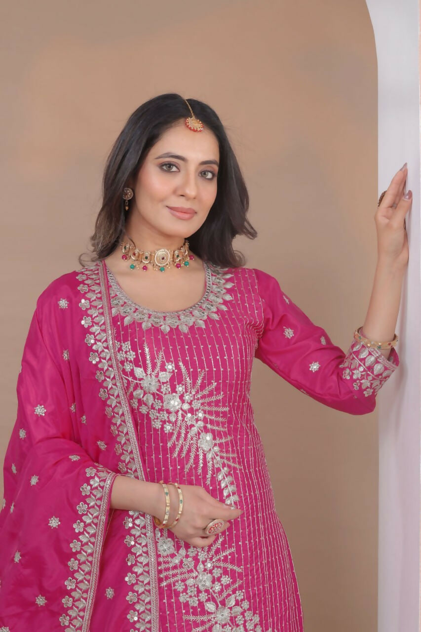 Teeya Creation Pink Color Natural Crepe Silk Wedding Wear Trending Salwar Suit | Grocsy