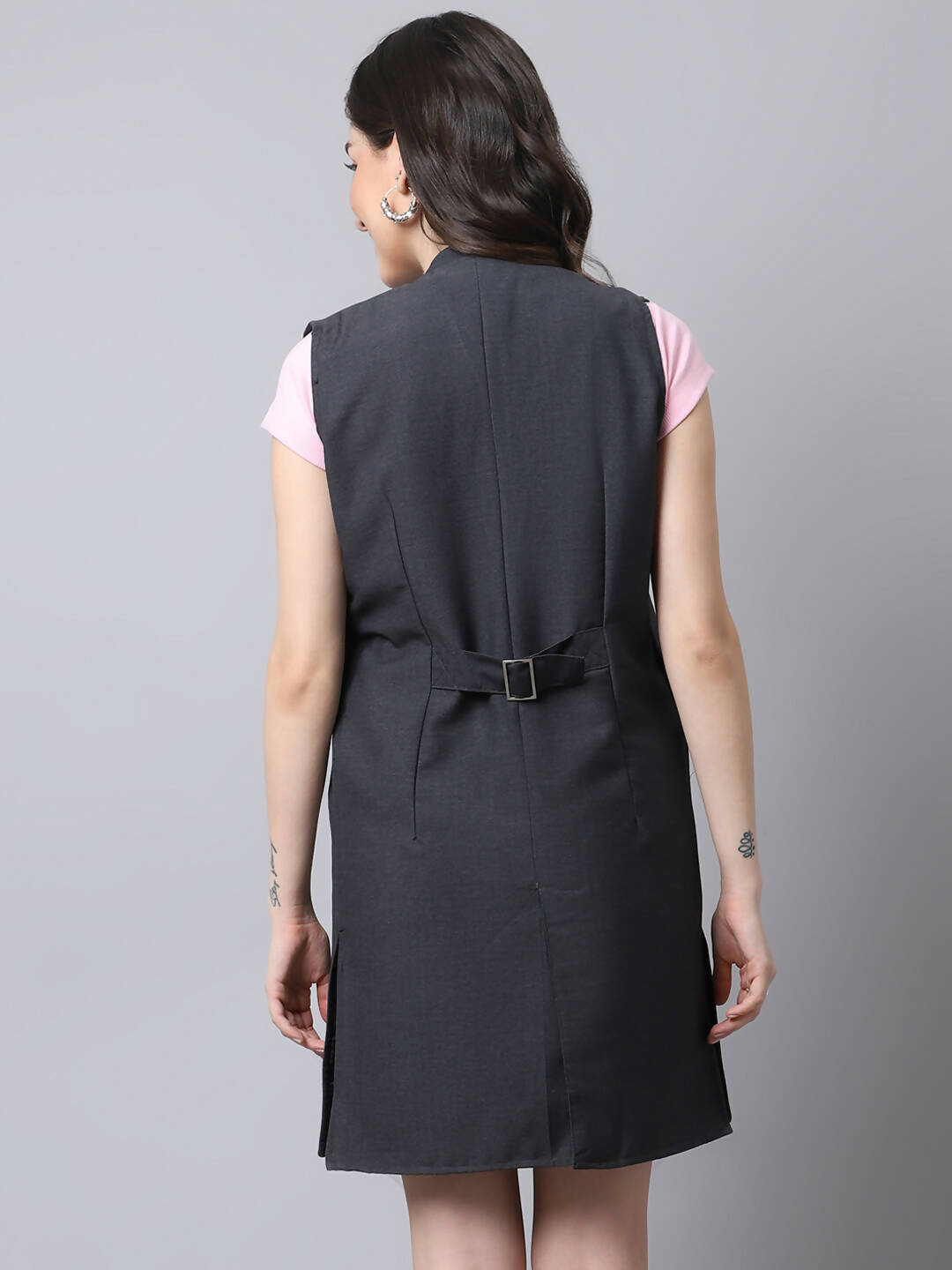 Even Apparels Grey Polywool Open Front Women's Long Coat | Grocsy