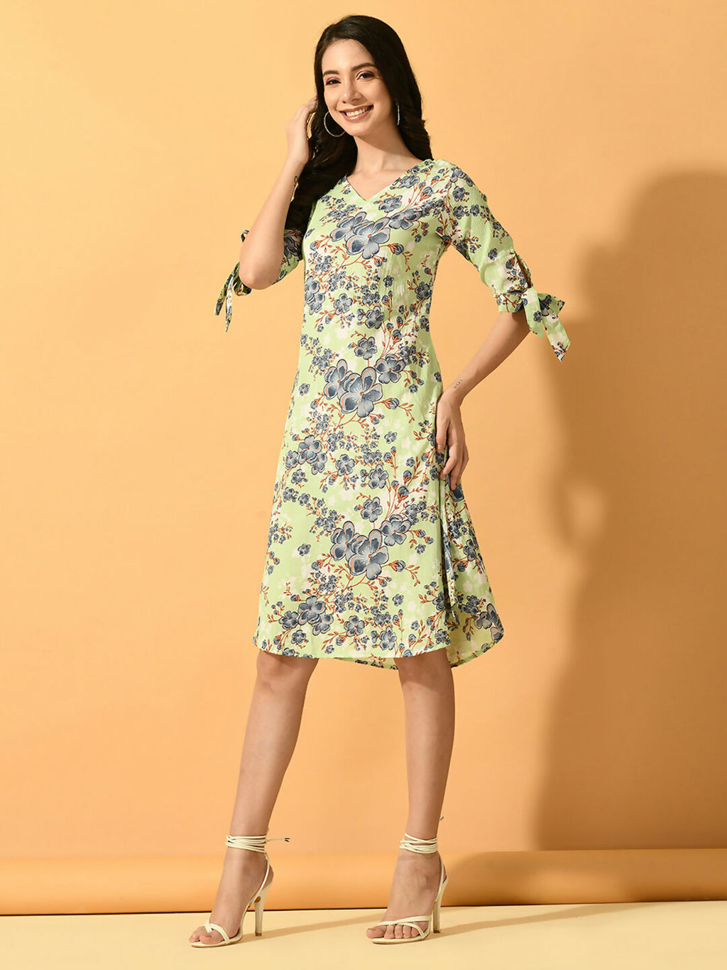 Myshka Women's Lime Green A-Line Party Dress | Grocsy