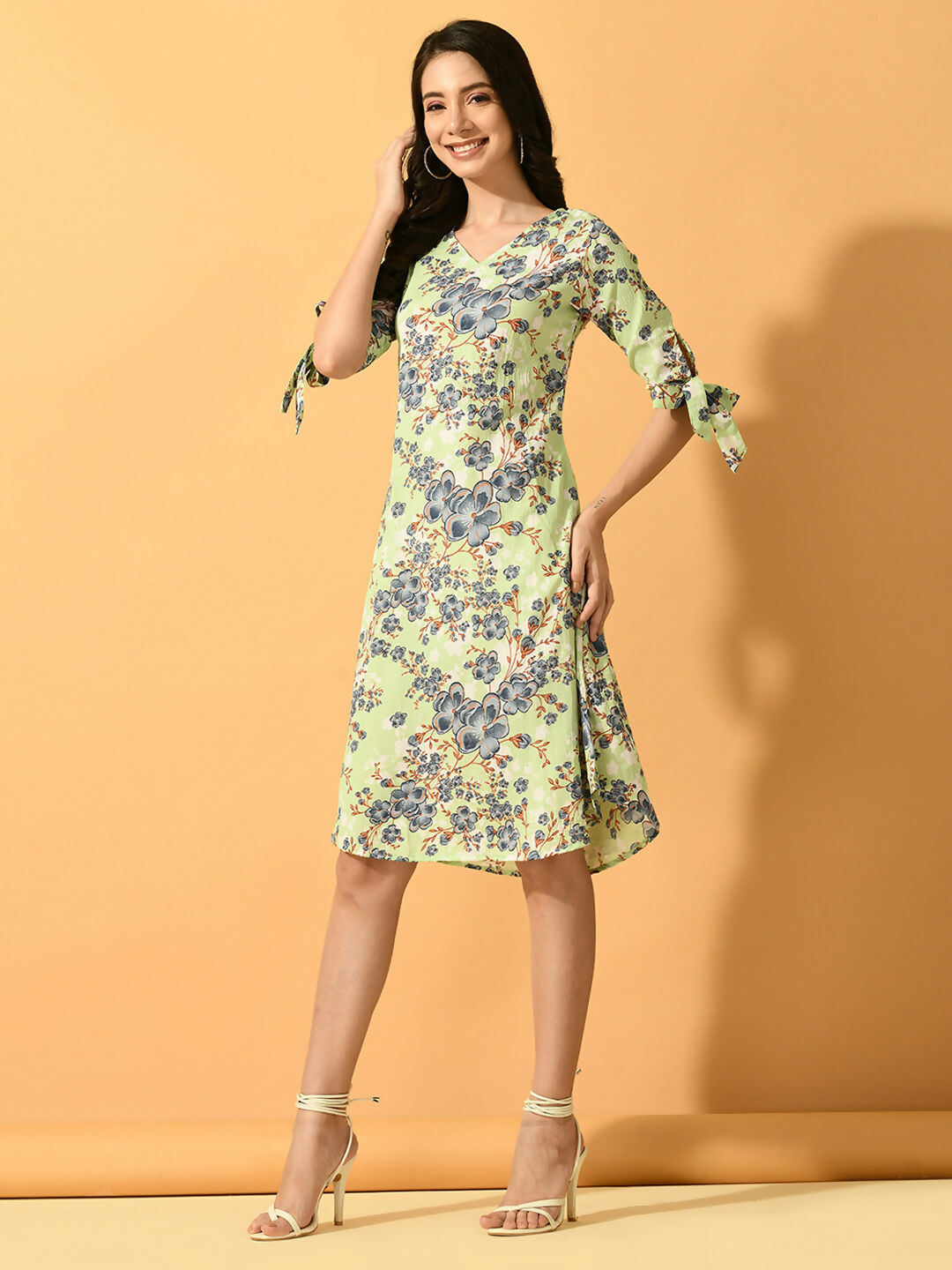 Myshka Women's Lime Green A-Line Party Dress | Grocsy