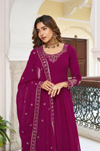 The52 Women's Gorgeous Faux Georgette Fabric Embroidery Work Flared Anarkali Pant and Dupatta Set | Grocsy