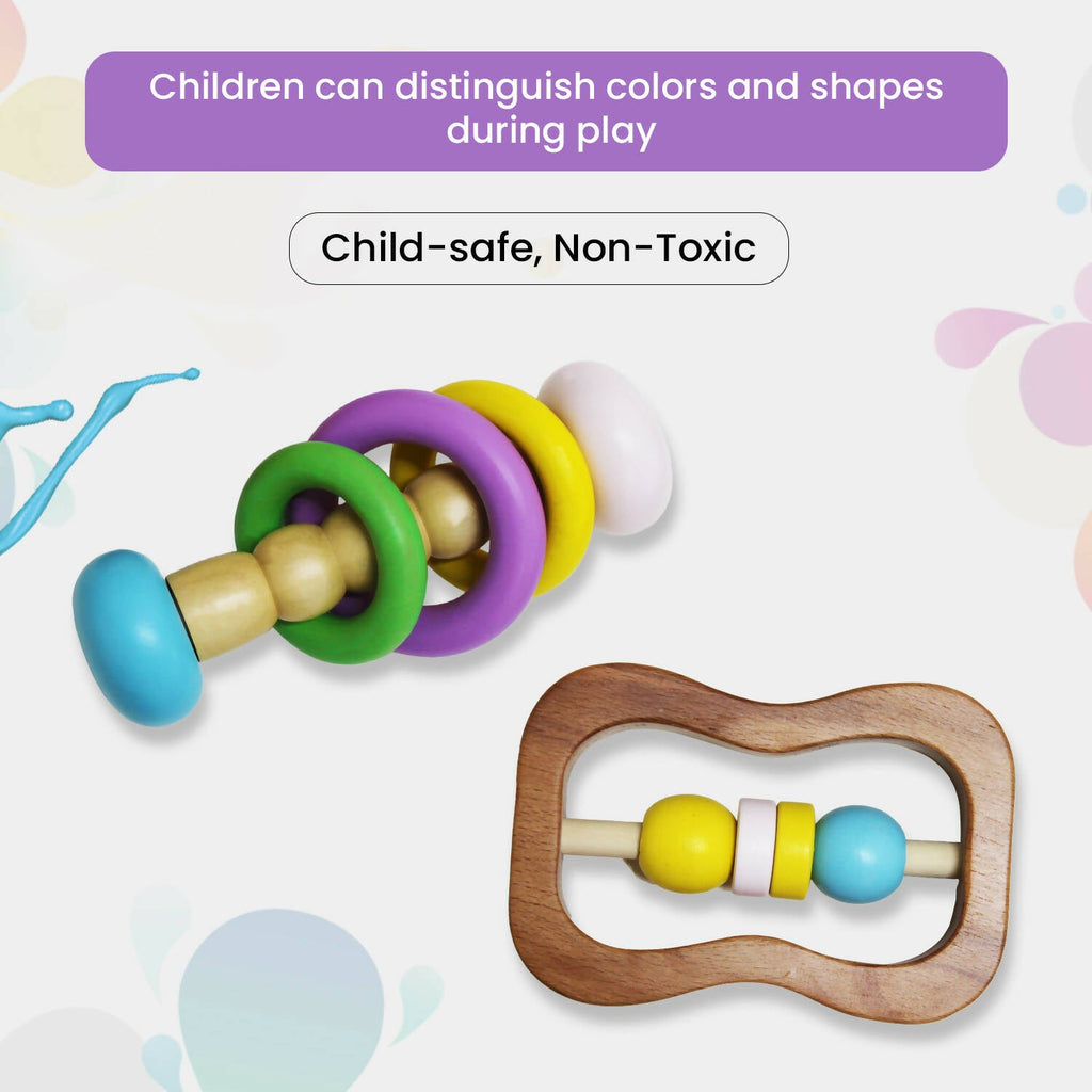 Matoyi Colorful Wooden Rattles For Babies - Set of 2 | Grocsy