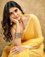 Joban Fashion Chiffon Light Yellow & White Printed Saree | Grocsy