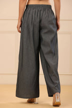 Juniper Women's Grey Denim Solid Flared Pant/Slim Pant | Grocsy