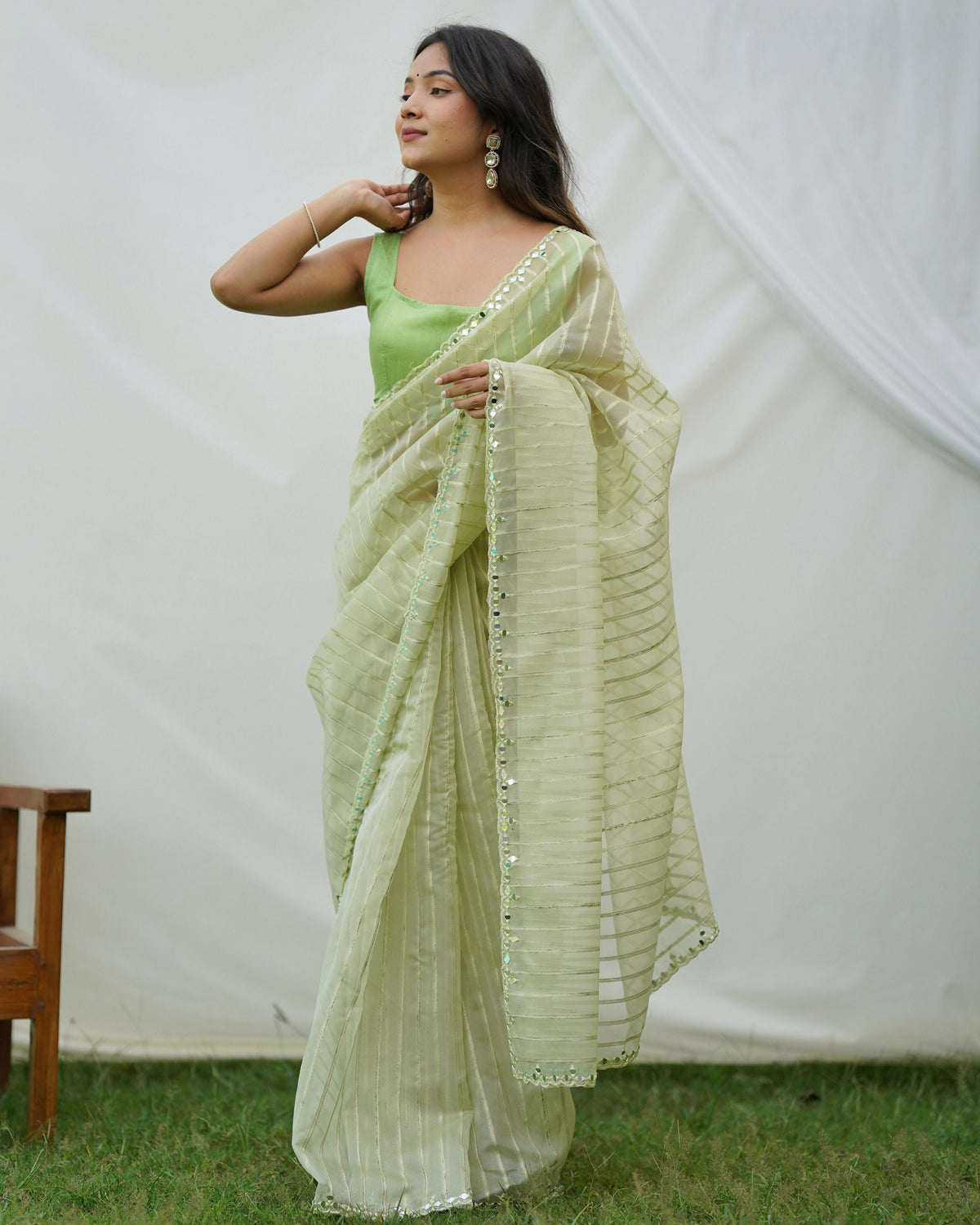 Vamsee Vijaysitara Pista Organza Saree | Grocsy