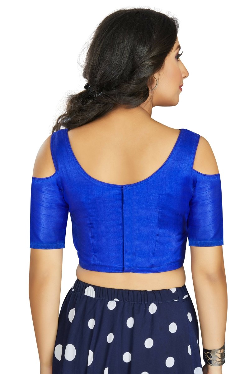 Aastha Fashion Women's Blue Art Silk Cold Shoulder Sleeve Readymade Blouse | Grocsy