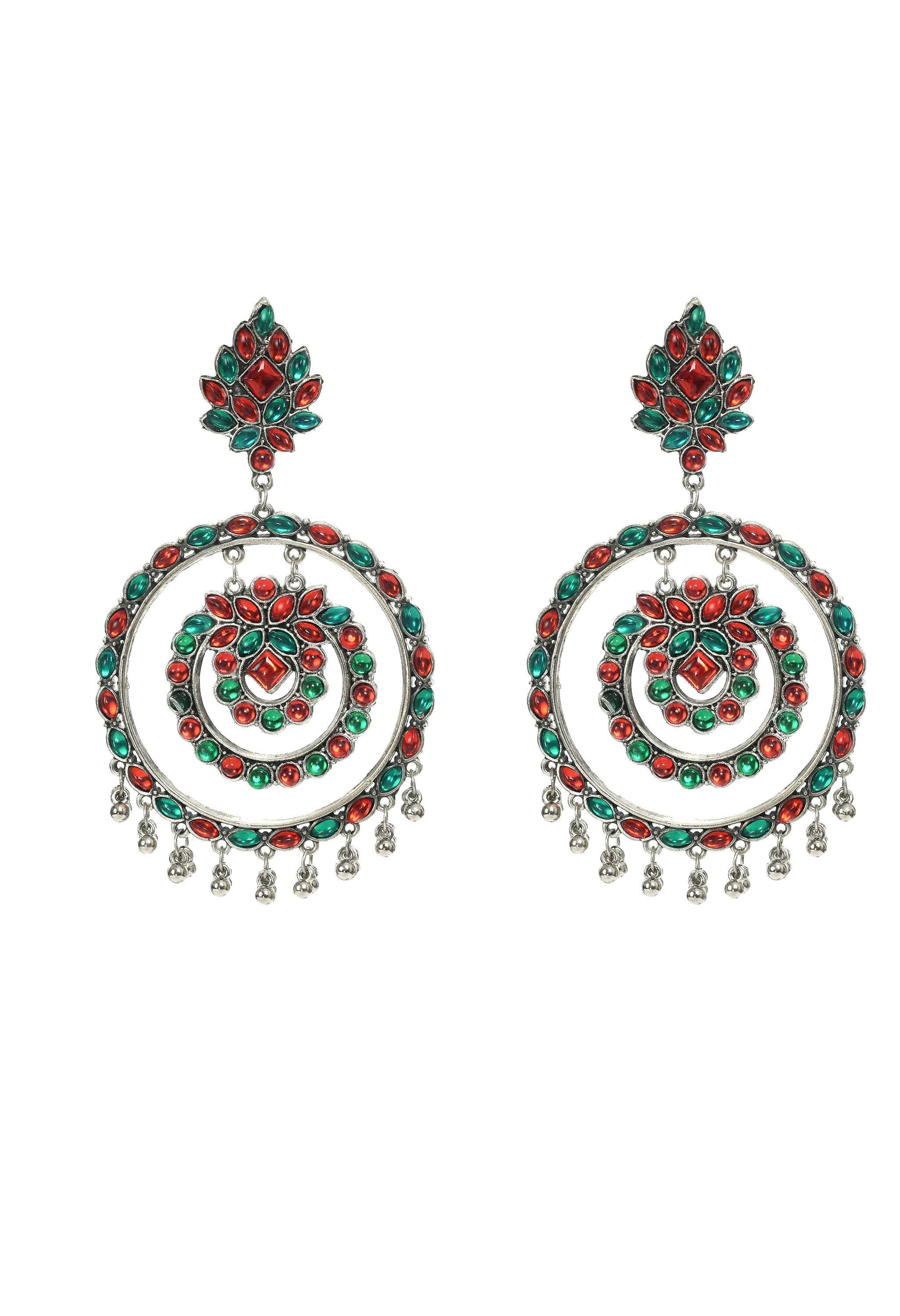 Mominos Fashion Johar Kamal Women's Red & Green Kundan Circles Earrings