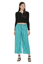 Asmaani Turquoise Color Rayon Fabric Stripped Palazzo | Grocsy