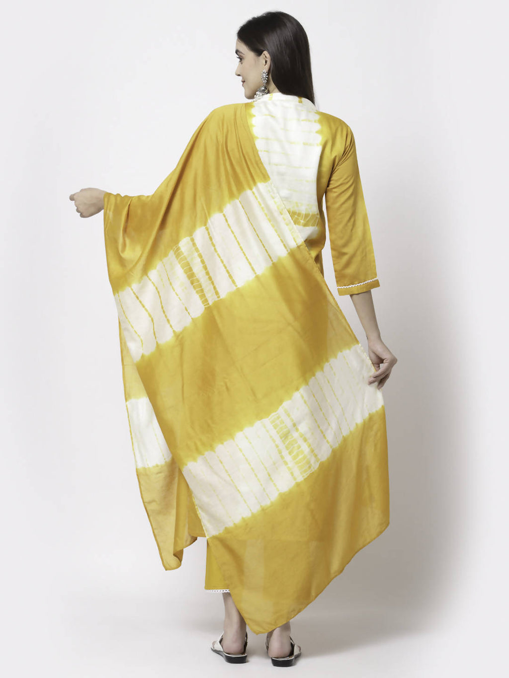 Myshka Women Yellow Viscose Printed 3/4 Sleeve Round Neck Kurta Pant Dupatta Set | Grocsy