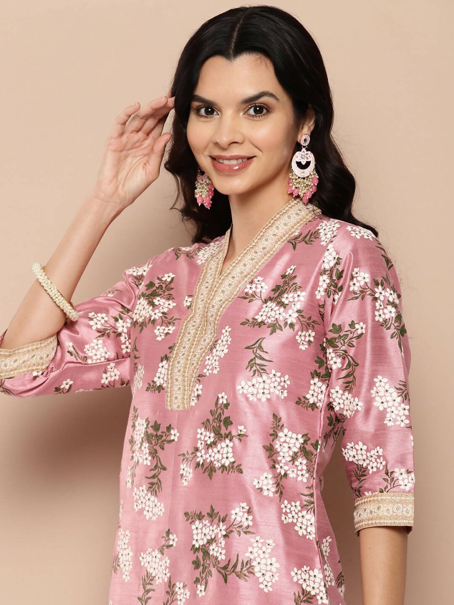 Ahalyaa Women's Traditional wear Kurta Set - Pink | Grocsy