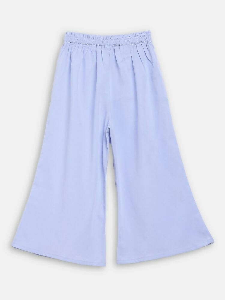 Ahalyaa Blue Net Kids Kurta Palazzo Sets For Girls | Grocsy