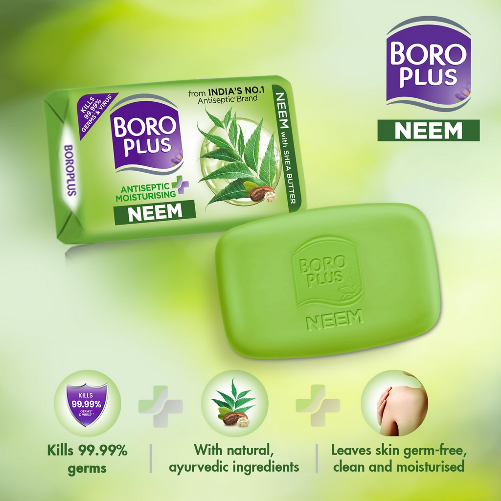 BoroPlus Antiseptic And Moisturising Bathing Neem Soap With Neem, Tea Tree, Aloe Vera & Shea Butter | Grocsy