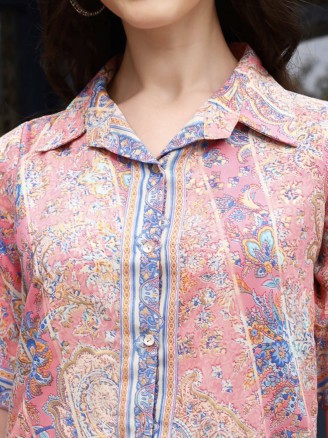 Pink Rayon Floral Printed Top with Matching Bottom - Eesha | Grocsy