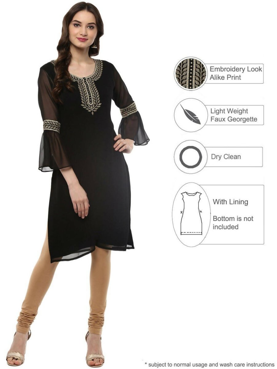 Ahalyaa Women's Black Georgette Glitter Print Kurta | Grocsy