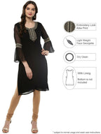 Ahalyaa Women's Black Georgette Glitter Print Kurta | Grocsy