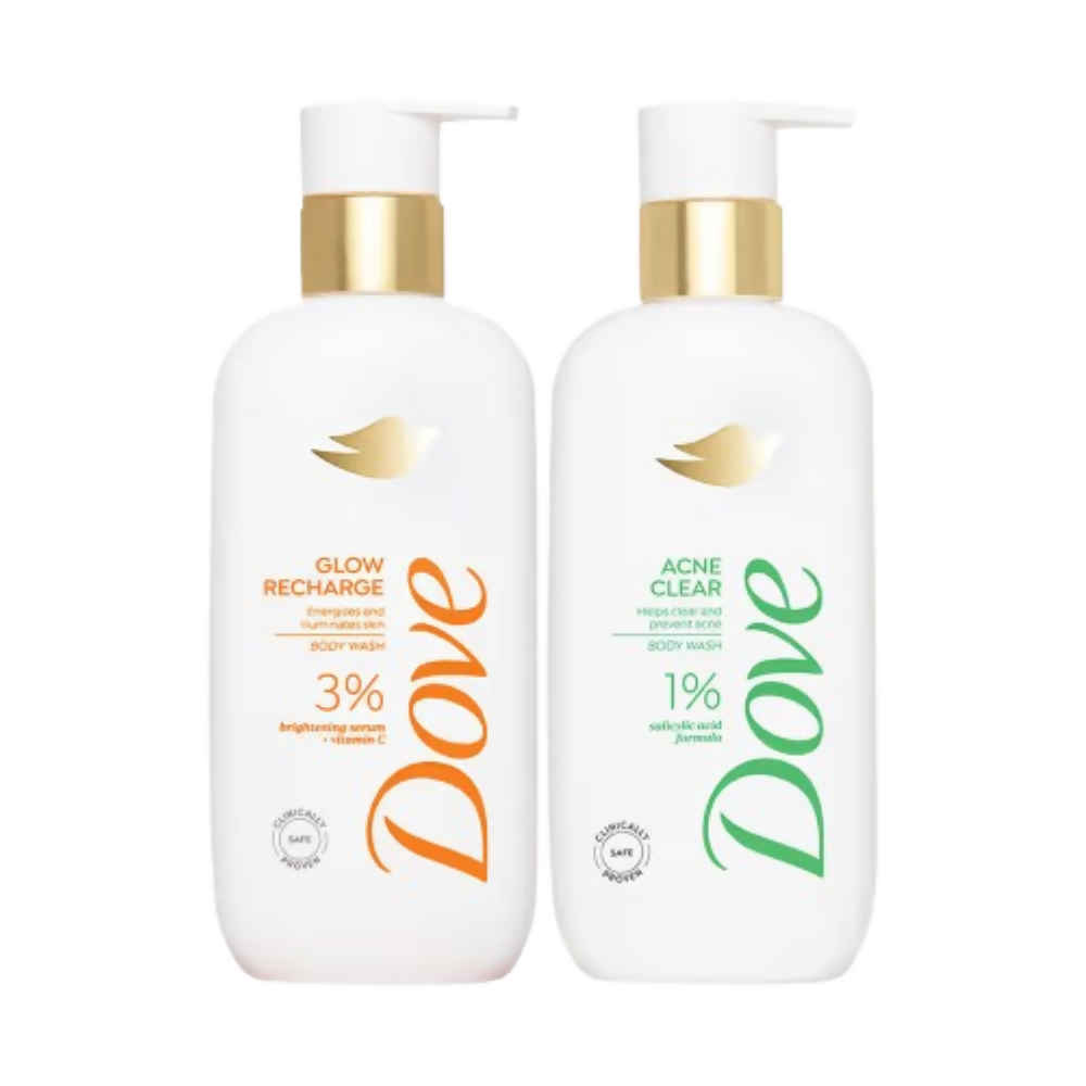 Dove Glow Recharge Exfoliating & Acne Clear Serum Body Wash Combo | Grocsy