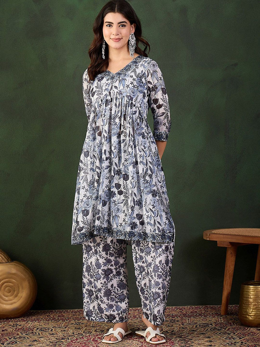 Sangria Printed Kurta With Palazzo | Grocsy