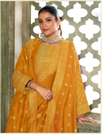 Mustard Viscose Pasmina Mina Work Kurta & Bottom with Dupatta - Paridhi | Grocsy