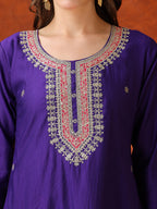 Sequin & Thread Embroidered Kurta With Pant & Embroidered Dupatta, Purple - Hiral Fashion | Grocsy