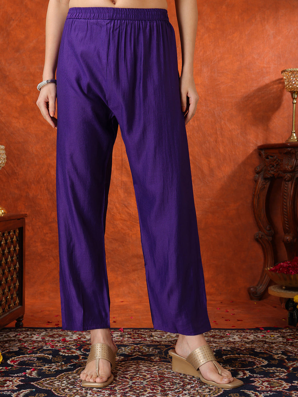 Sequin & Thread Embroidered Kurta With Pant & Embroidered Dupatta, Purple - Hiral Fashion | Grocsy