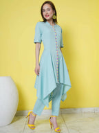 Women Republic Light Blue Cotton Kurta Set | Grocsy