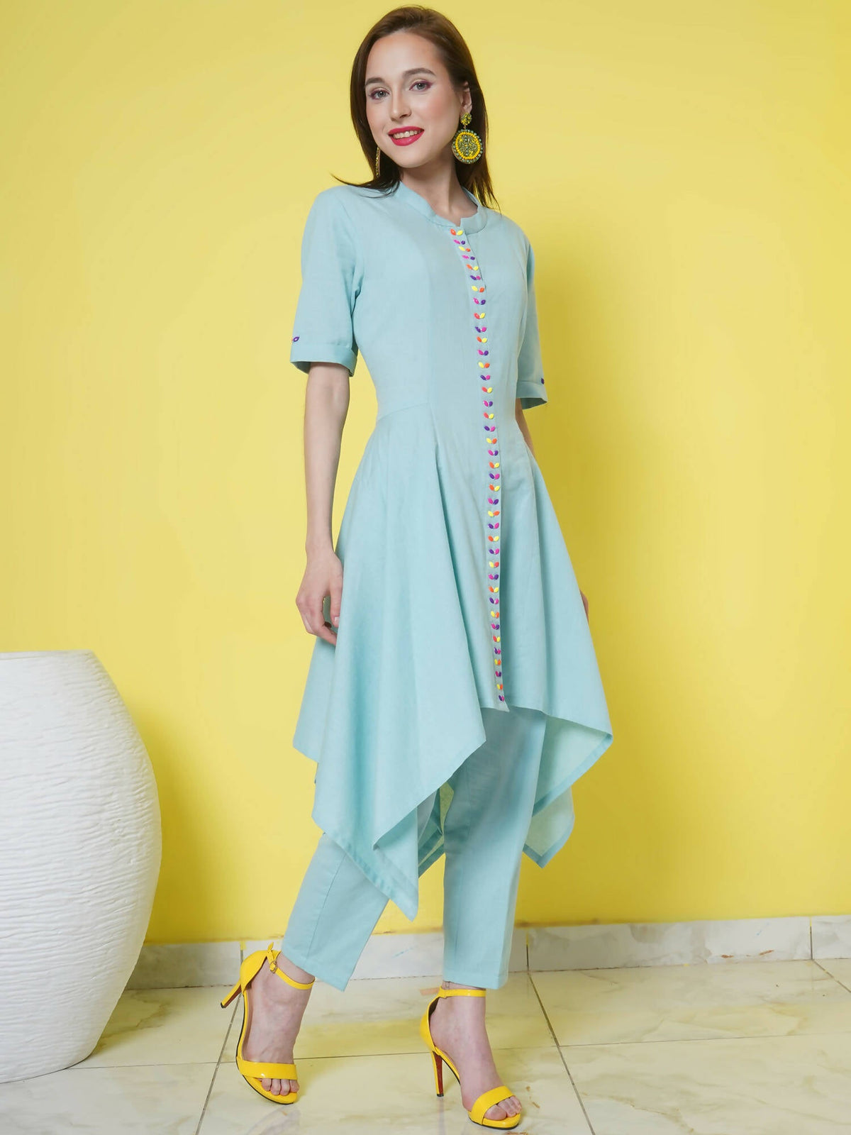 Women Republic Light Blue Cotton Kurta Set | Grocsy