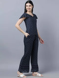 Myshka Women Navy Blue Ethnic Motifs Printed Pure Cotton Top with Palazzos | Grocsy