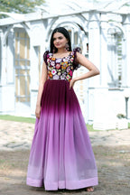 Jyoti Fashion Women's Wine Sequins Embroidery Faux Blooming Anarkali Dress | Grocsy