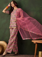 Sangria Printed Straight Kurta & Trouser With Dupatta | Grocsy
