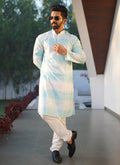 Prazu Fashion Sky Blue Cotton Embroidered Shading Print Kurta | Grocsy