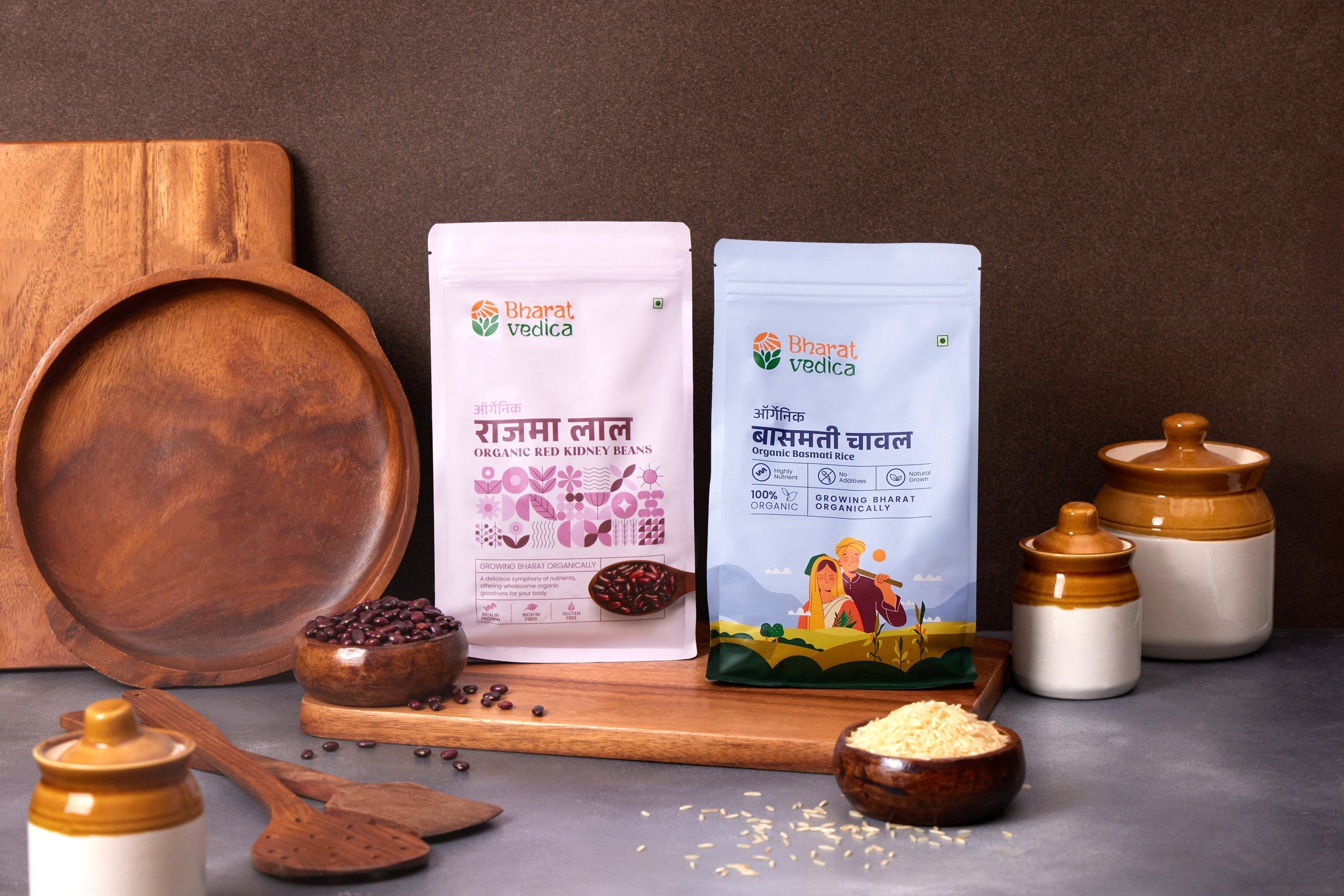 Bharat Vedica Rajma Chawal Delight (Organic Rajma Red 1kg + Organic Basmati Chawal 1kg) | Grocsy