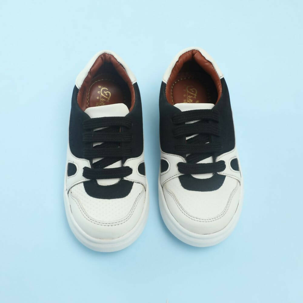 Tiny Bugs Boys Lace Up Casual Shoes - White & Black | Grocsy