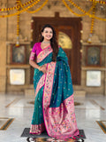 Mameraa Sarees Sky Blue Faux Banarasi Silk Saree With Paithani Rich Weaved Pallu And Blouse-Sky_Blue | Grocsy