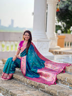 Mameraa Sarees Sky Blue Faux Banarasi Silk Saree With Paithani Rich Weaved Pallu And Blouse-Sky_Blue | Grocsy