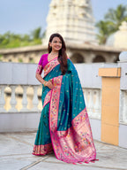 Mameraa Sarees Sky Blue Faux Banarasi Silk Saree With Paithani Rich Weaved Pallu And Blouse-Sky_Blue | Grocsy