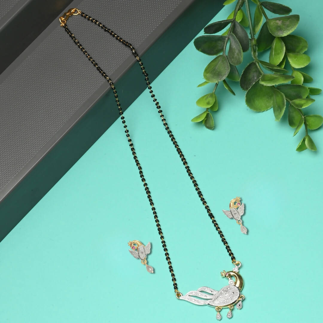AanyaCentric Gold-Polished Mangalsutra with Pendant, 2 Pair Earrings