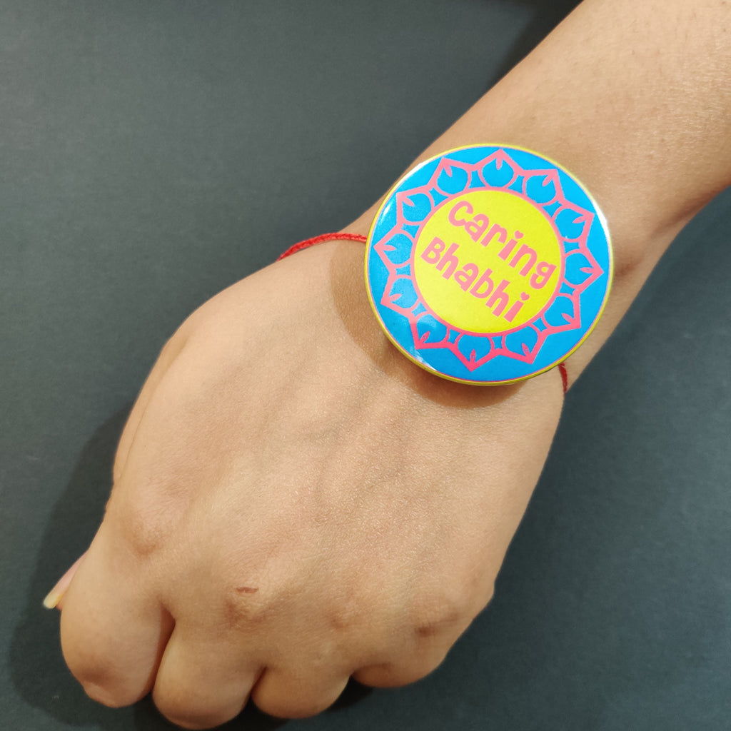 Indianvibez Caring Bhabhi Metal Rakhi/Lumba with Fridge Magnet - Kids Rakhi | Grocsy