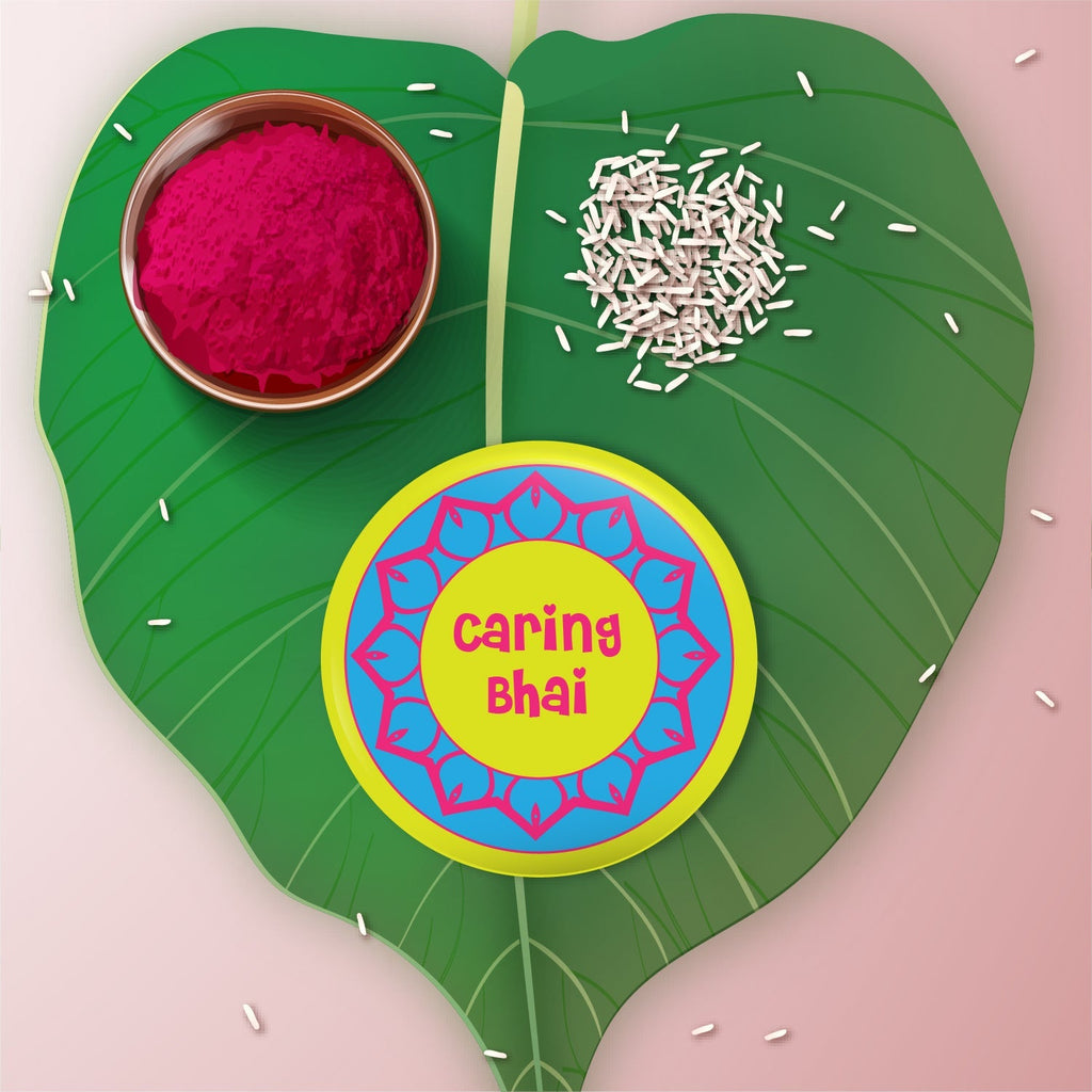 Indianvibez Caring Bhai Metal Rakhi with Fridge Magnet - Kids Rakhi | Grocsy