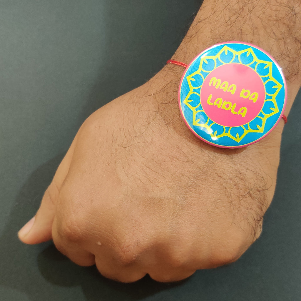 Indianvibez Maa Da Ladla Metal Rakhi with Fridge Magnet - Kids Rakhi | Grocsy