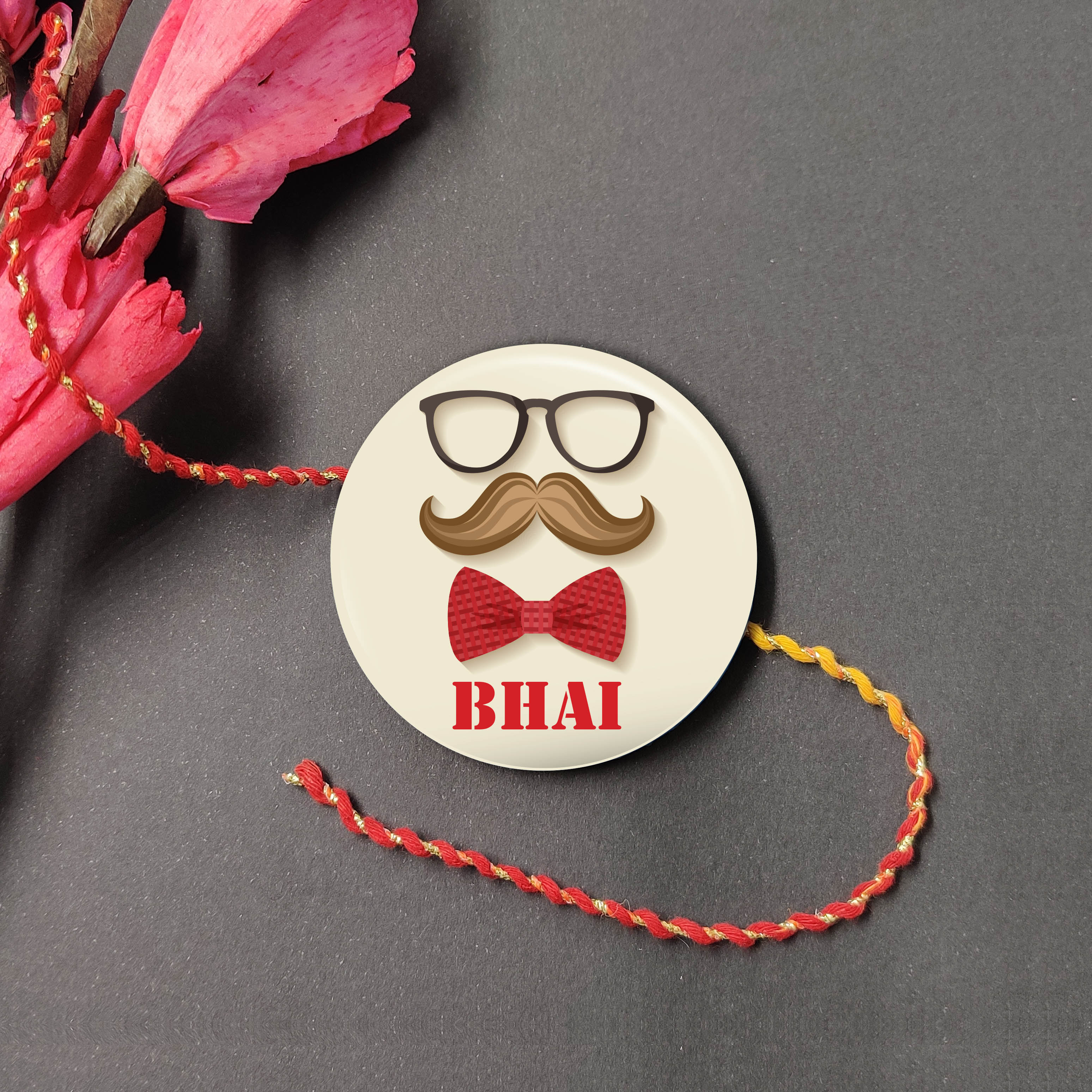 Indianvibez Moustache Bhai Metal Rakhi with Fridge Magnet - Kids Rakhi | Grocsy